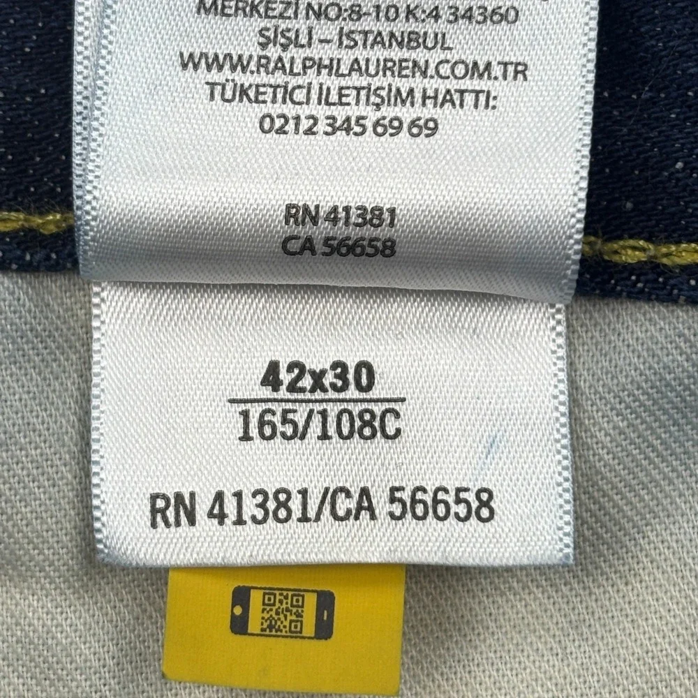Polo Ralph Lauren Jeans Mens 42x30 Blue Hampton Relaxed Straight Stretch Denim